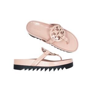 Tory Burch Miller Cloud Lug Soft Sandals Pink Brick Perfect Black 136401 Size 9